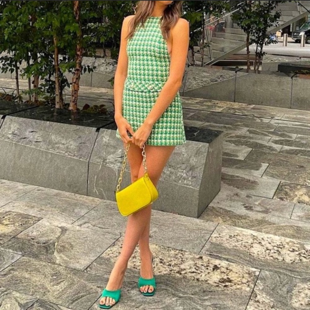 ZARA HOUNDSTOOTH TEXTURED PINAFORE DRESS - Picture 2 of 10